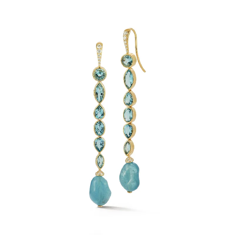 ladies' cubic zirconia stud earrings -Aquamarine Moondrop Shoulder Duster Earrings