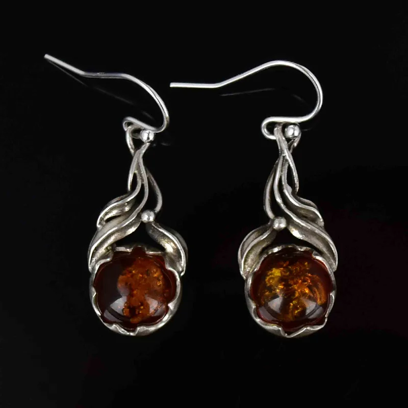 trendy tassel earrings for women -Arts and Crafts Style Silver Natural Baltic Amber Drop Earrings