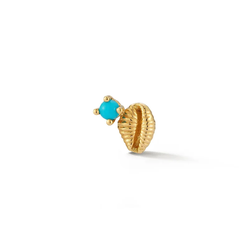 ladies' diamond earrings -Bitsy Bean Stud with Turquoise - Open