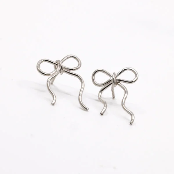 women's cubic earrings -Bow Studs in Sterling Silver