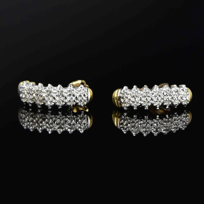 women's spiral earrings -Classic 10K Gold Diamond Half Hoop Huggie Stud Earrings