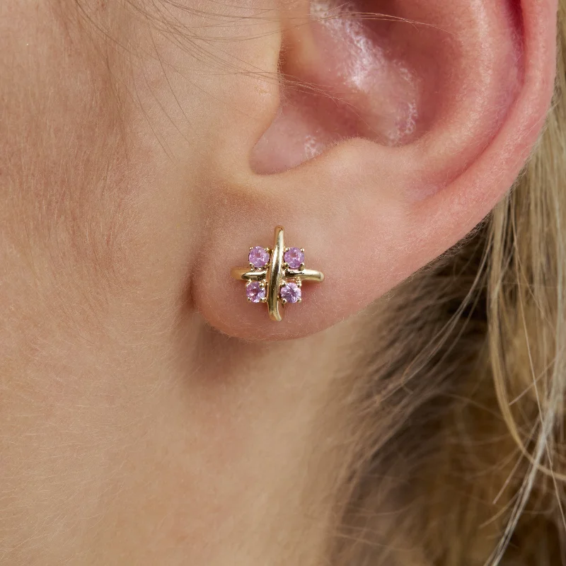 women's boho earrings -Criss-Cross Pink Sapphire Studs, Sade