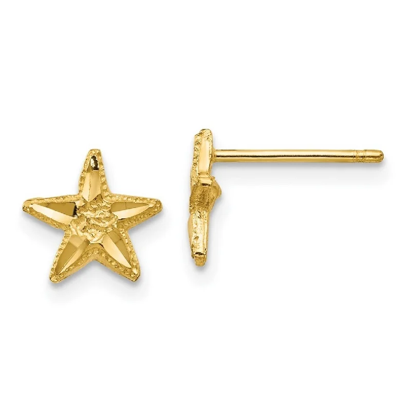 women's crystal earrings -Curata Solid 14k Yellow Gold Small Diamond-Cut Starfish Stud Earrings (8mm) - Orange