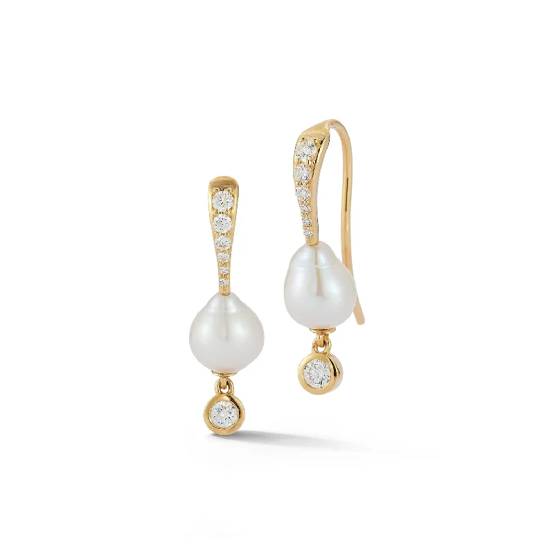 women's dangle earrings -Dew Drop - Pearl and Diamond