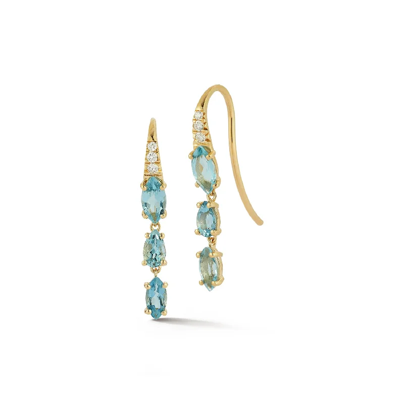 women's rainbow earrings -Dew Drops - Triple Zimbaqua Aquamarine