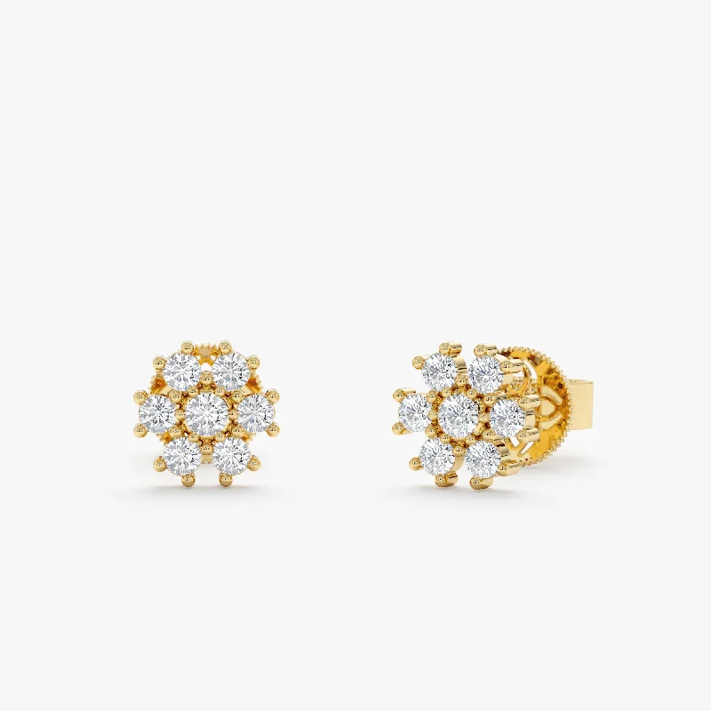 women's shell earrings -Diamond Flower Petal Studs, Gina