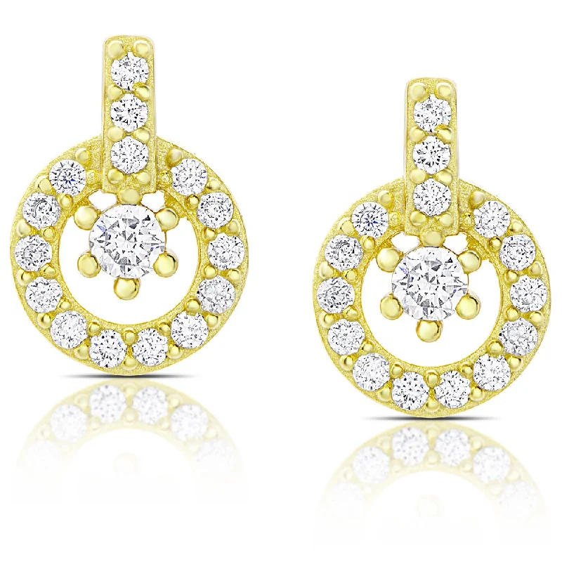 women's cluster earrings -Dolce Giavonna Gold Over Silver or Sterling Silver Cubic Zirconia Circle Stud Earrings