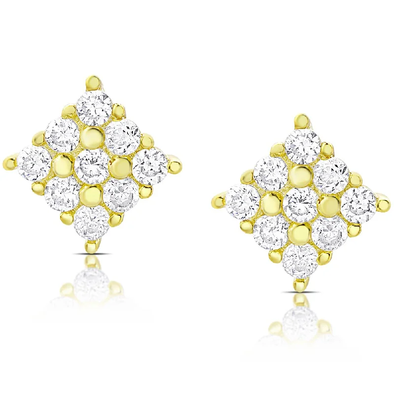 elegant earrings for women -Dolce Giavonna Gold Over Silver or Sterling Silver Cubic Zirconia Diamond-Shaped Cubic Zirconia Stud Earrings