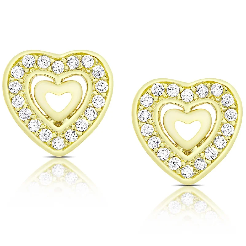 women's wooden earrings -Dolce Giavonna Gold Over Silver or Sterling Silver Heart Stud Earrings