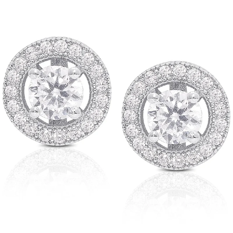 stylish stud earrings for women -Dolce Giavonna Sterling Silver Cubic Zirconia Circle Stud Earrings