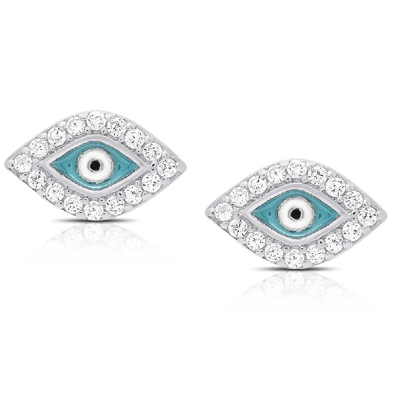 women's mixed-metal earrings -Dolce Giavonna Sterling Silver Cubic Zirconia Evil Eye Stud Earrings