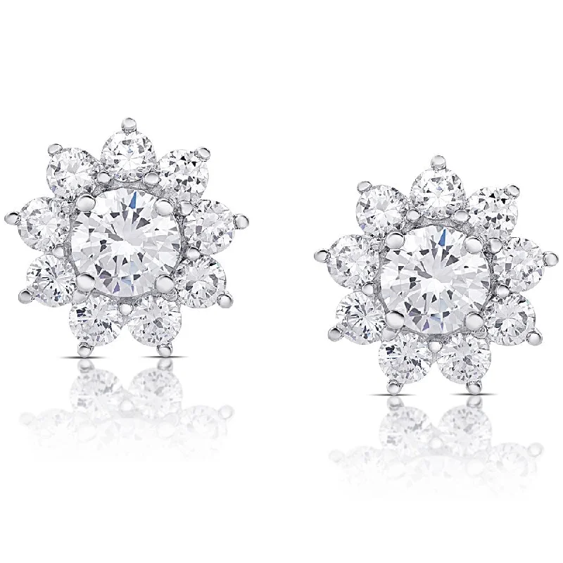 women's cubic zirconia earrings -Dolce Giavonna Sterling Silver Cubic Zirconia Flower Stud Earrings