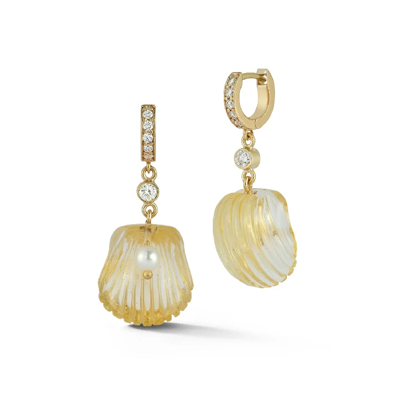 women's infinity earrings -Dream Shell Huggies - Citrine