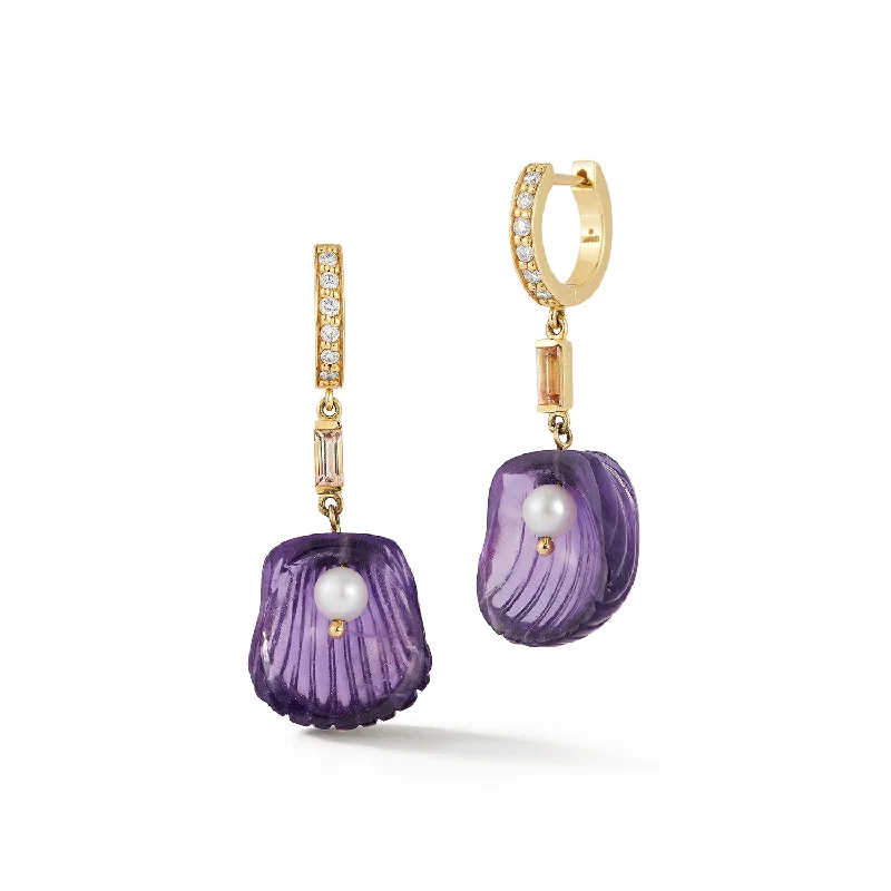 women's huggie earrings -Dream Shell Huggies- Amethyst