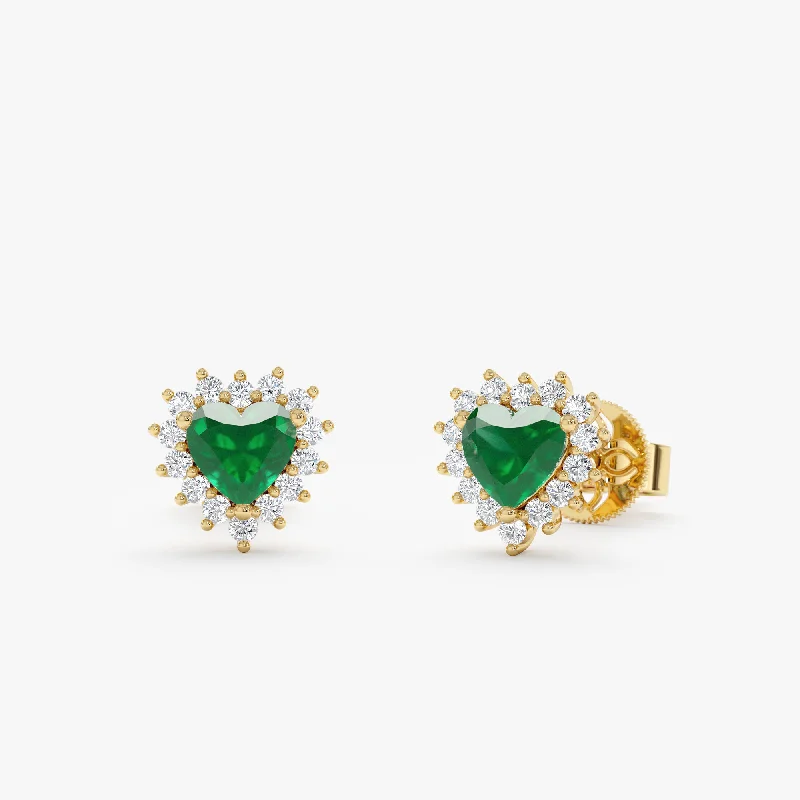 women's statement earrings -Emerald Heart Stud Earrings, Haisley