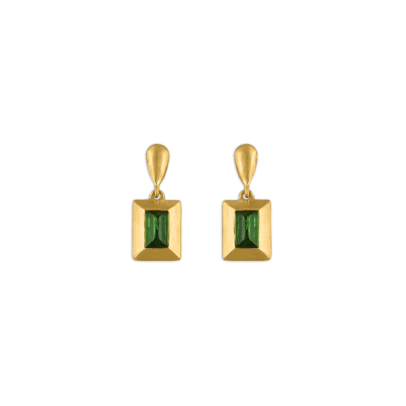 trendy pearl earrings for women -Green Tourmaline Capsa Drop Earrings