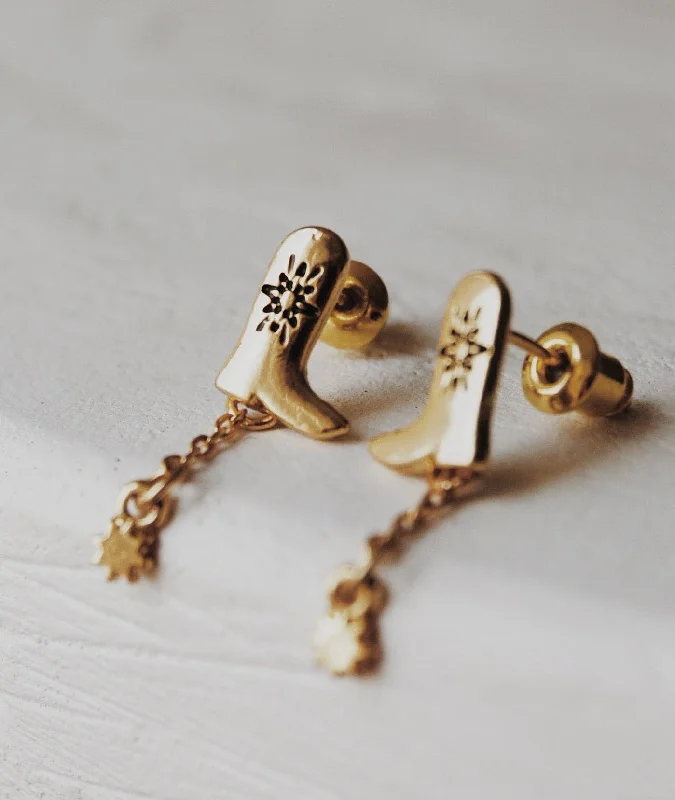 women's small stud earrings -Hoedown Cowboy Boot Stud Earrings in Gold