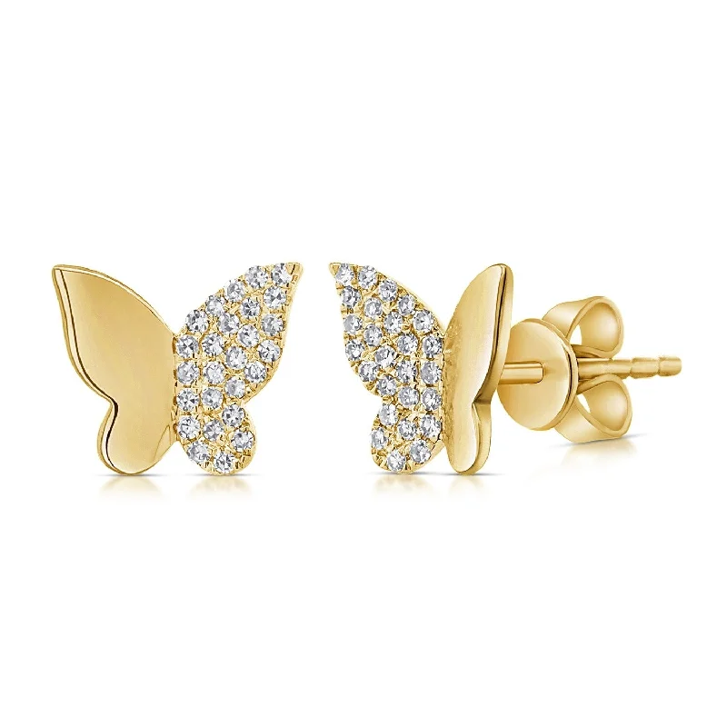 ladies' gold-plated earrings -Joelle Diamond Pave Butterfly Stud Earrings 1/10 ct. t.w. 14K Gold