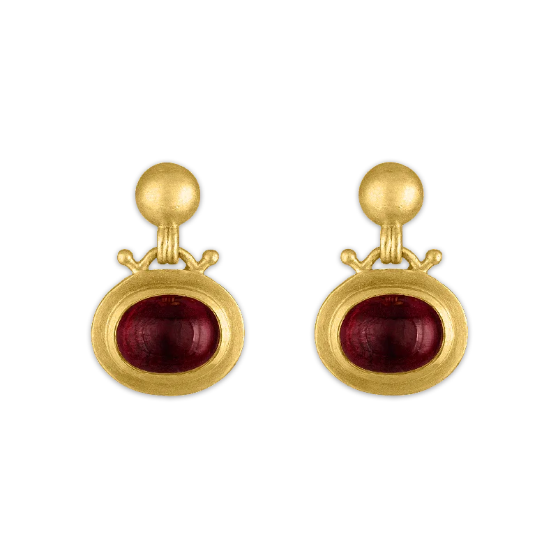 ladies' heart-shaped earrings -Large Garnet Bell Earrings