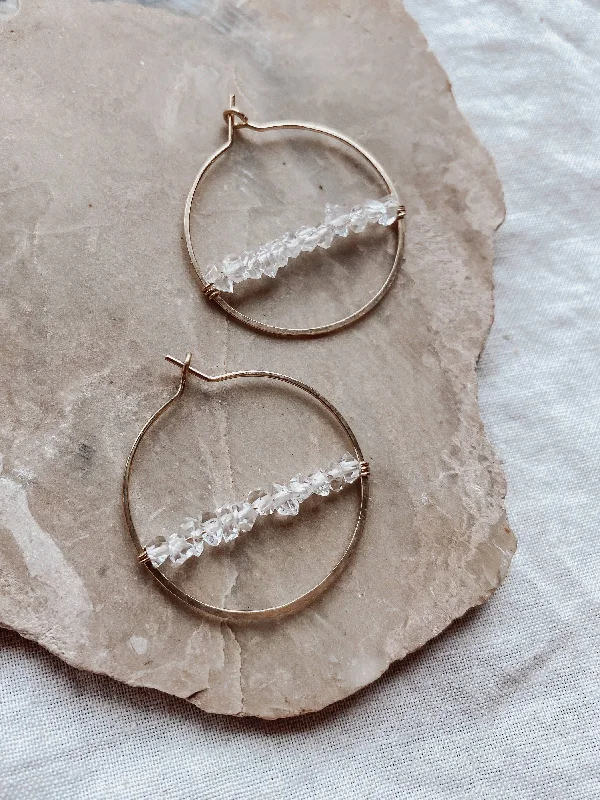 stylish crystal earrings for women -Large Herkimer Diamond Hoops