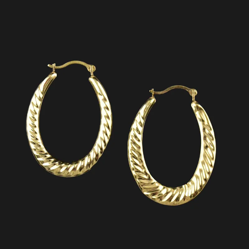 ladies' heart-shaped earrings -Large Scalloped Braid 10K Gold Hoop Earrings