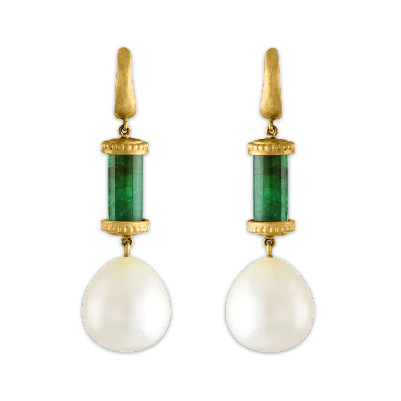 women's two-tone earrings -Short Laurel Tropaion Emerald Earrings