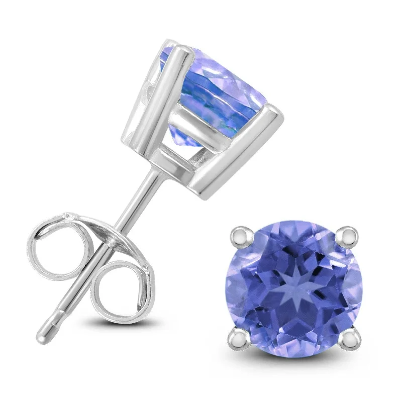 trendy earrings for women -Marquee 5MM All natural Round Tanzanite stud Earrings in Sterling Silver