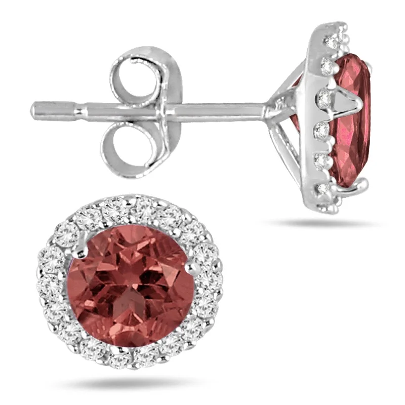 women's small hoop earrings -Marquee 5MM Garnet and Diamond Stud Earrings in 14K White Gold