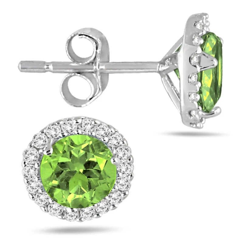 women's cubic zirconia drop earrings -Marquee 5MM Peridot and Diamond Stud Earrings in 14K White Gold