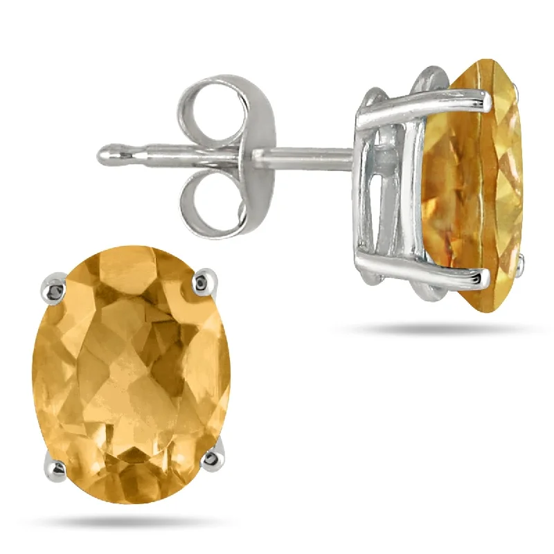 women's personalized earrings -Marquee 5x3MM All Natural Oval Citrine Topaz Stud Earrings in .925 Sterling Silver