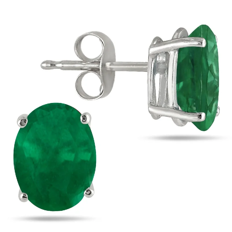 women's delicate earrings -Marquee 5x3MM All Natural Oval Emerald Stud Earrings in .925 Sterling Silver