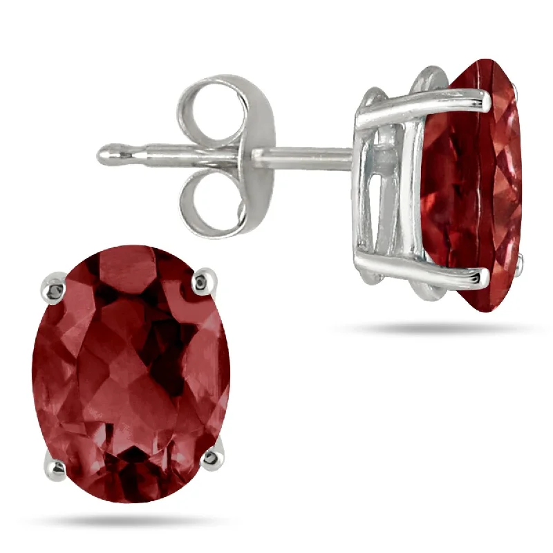 elegant silver earrings for women -Marquee 5x3MM All Natural Oval Garnet Stud Earrings in .925 Sterling Silver