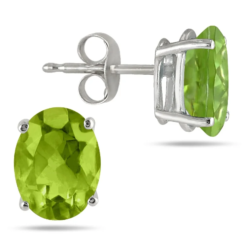 stylish earrings for women -Marquee 5x3MM All Natural Oval Peridot Stud Earrings in .925 Sterling Silver