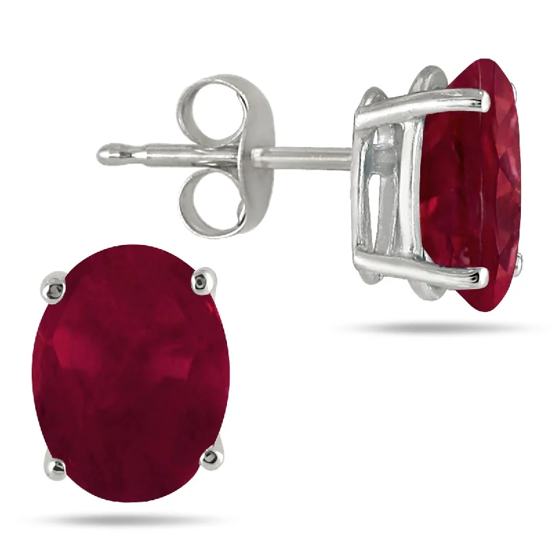 stylish dangle earrings for women -Marquee 5x3MM All Natural Oval Ruby Stud Earrings in .925 Sterling Silver