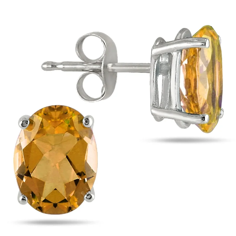 ladies' gemstone earrings -Marquee 6x4MM All Natural Oval Citrine Stud Earrings in .925 Sterling Silver