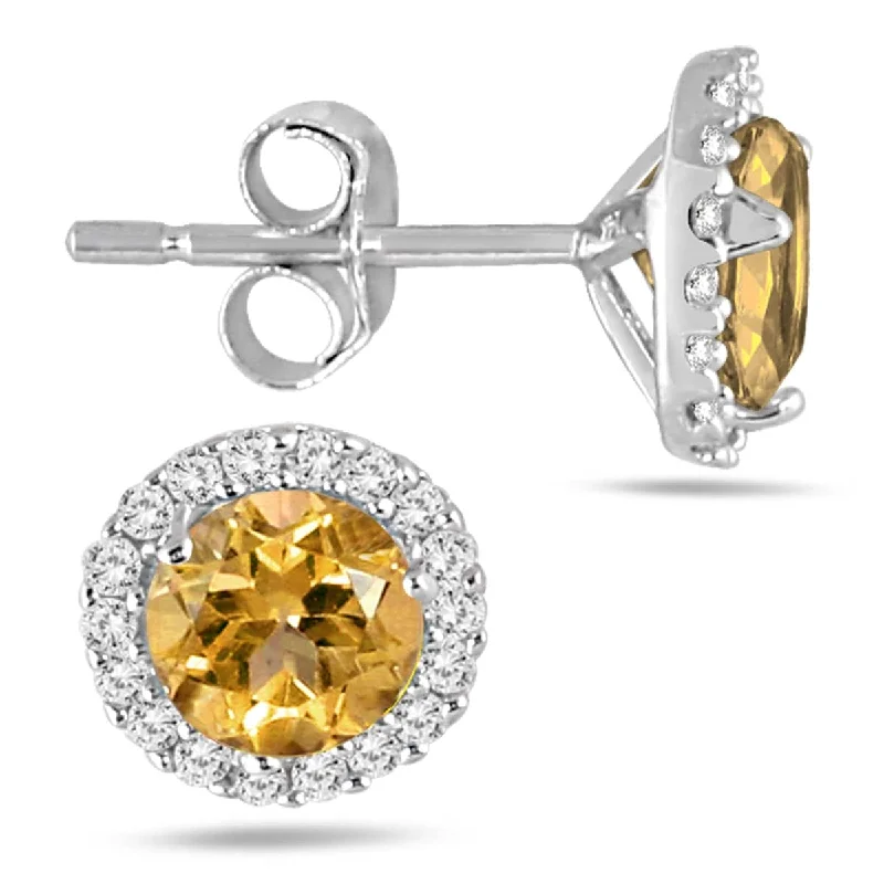 stylish clip-on earrings for women -Marquee Citrine and Diamond Stud Earrings in 14K White Gold