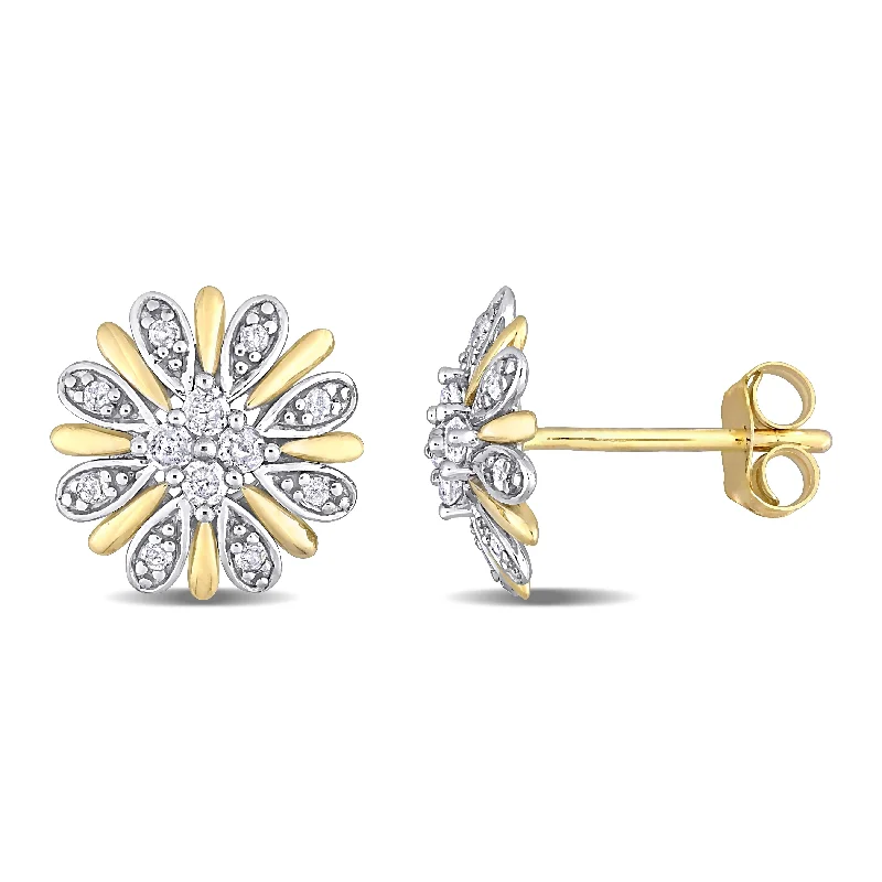 trendy earrings for women -Miadora 10k 2-Tone White and Yellow Gold 1/4ct TDW Diamond Floral Stud Earrings