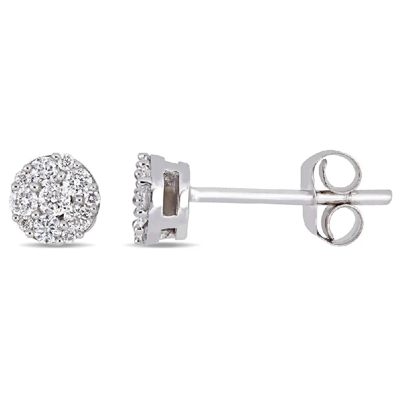 trendy earrings for women -Miadora 10k White Gold 1/4ct TDW Diamond Cluster Stud Earrings