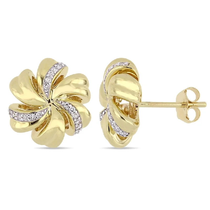 women's oversized hoop earrings -Miadora 10k Yellow Gold 1/10ct TDW Diamond Floral Swirl Stud Earrings