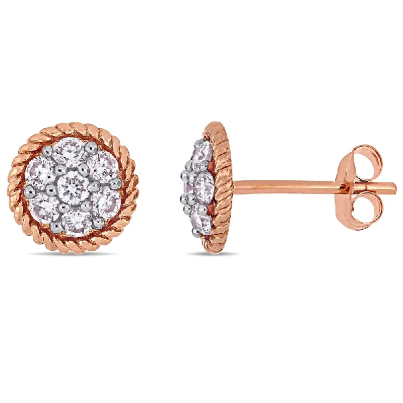 women's spiral earrings -Miadora 14k Rose Gold 1/2ct TDW Diamond Flower Cluster Circular Stud Earrings