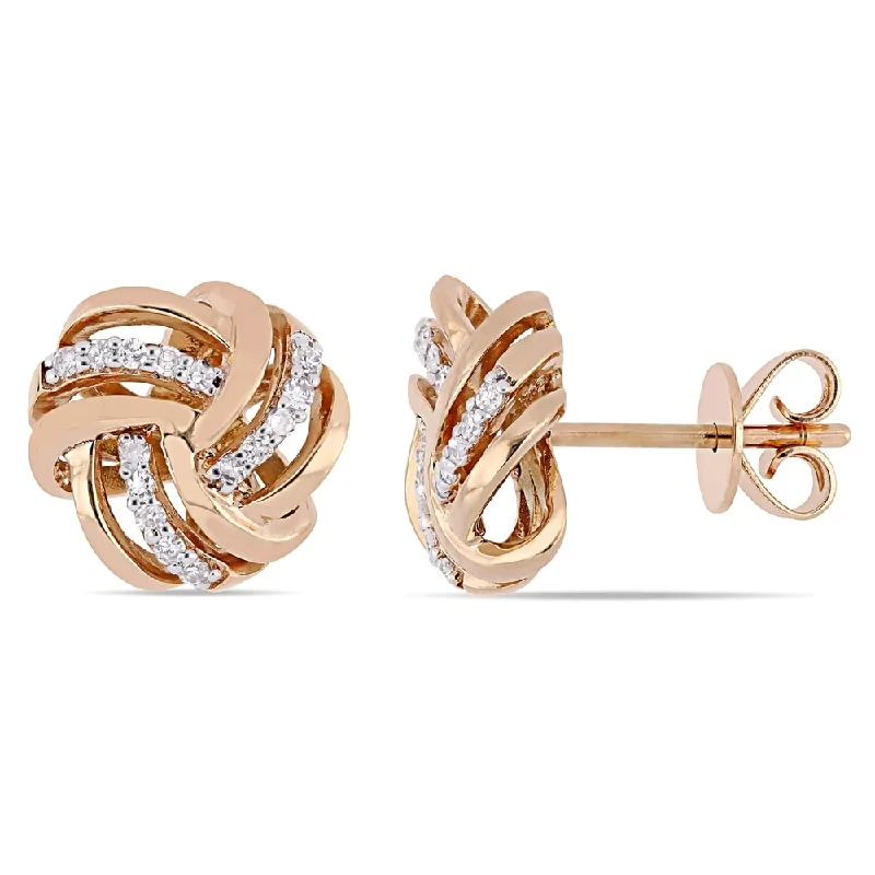 women's huggie earrings -Miadora 14k Rose Gold 1/6ct TDW Diamond Interlaced Swirl Knot Stud Earrings