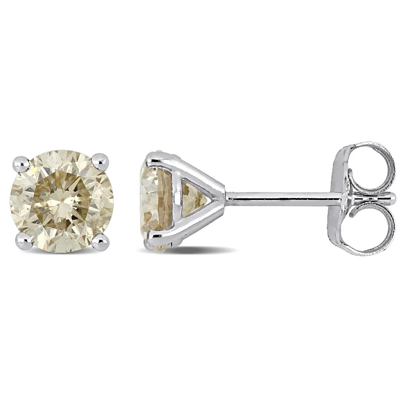 women's acrylic earrings -Miadora 14k White Gold 1 1/2ct TDW Brown Diamond Solitaire Stud Earrings