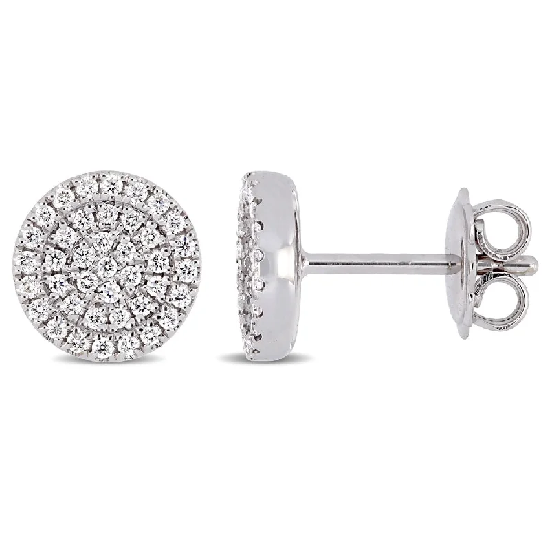 ladies' shell pearl earrings -Miadora 14k White Gold 1/3ct TDW Diamond Double Halo Stud Earrings