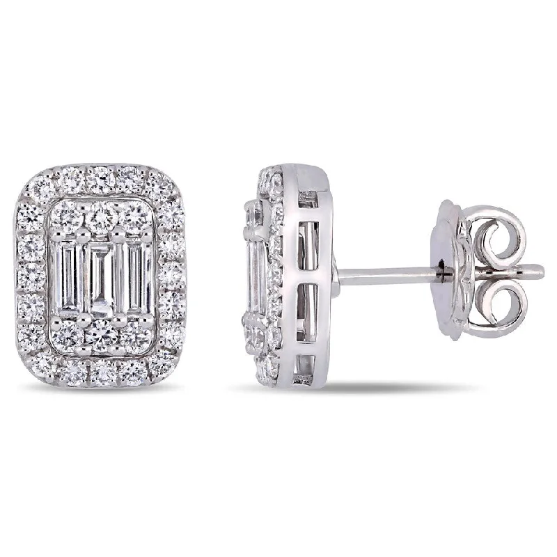 ladies' star earrings -Miadora 14k White Gold Multi-Cut 3/4ct TDW Diamond Halo Stud Earrings