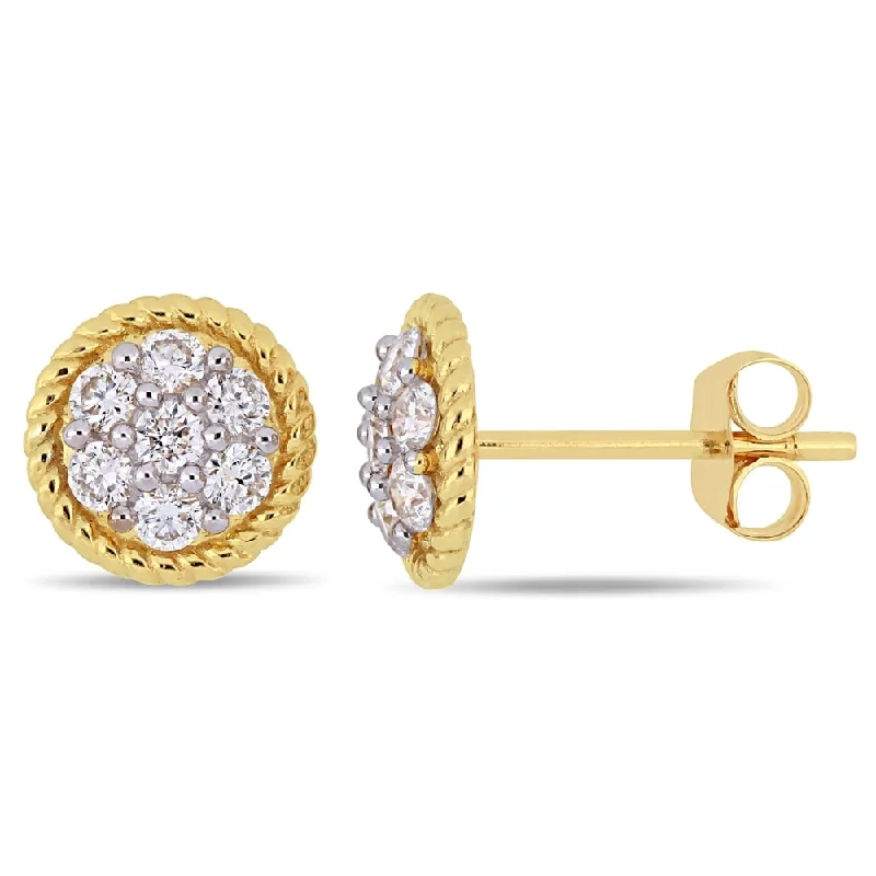 women's wooden earrings -Miadora 14k Yellow Gold 1/2ct TDW Diamond Flower Cluster Circular Stud Earrings