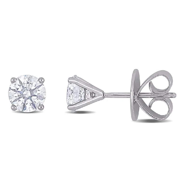 women's beaded earrings -Miadora 18k White Gold 1 3/8ct TDW Certified Diamond Solitaire Stud Earrings (GIA)