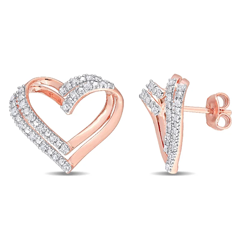 trendy acrylic earrings for women -Miadora Rose Plated Sterling Silver 1/5ct TDW Diamond Open Heart Stud Earrings