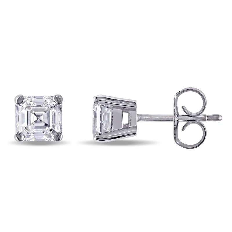 women's minimalist earrings -Miadora Signature Collection 14k White Gold 1 2/5ct TDW Asscher Cut Diamond Stud Earrings