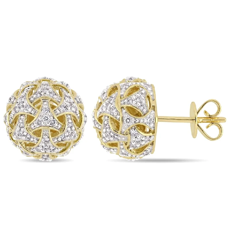 women's twist earrings -Miadora Signature Collection 14k Yellow Gold 1/2ct TDW Diamond Cluster Ball Stud Earrings