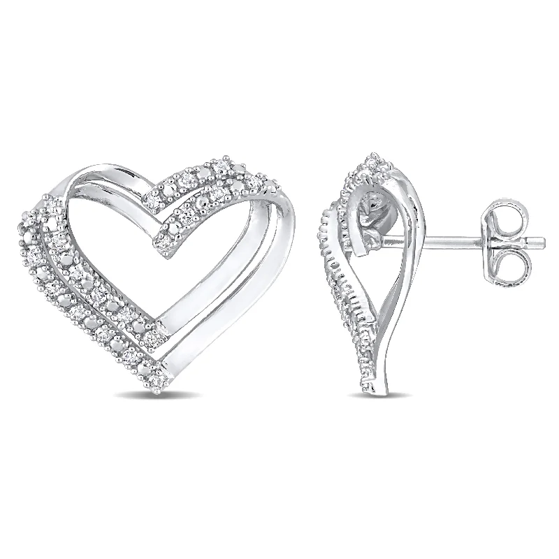 women's drop earrings -Miadora Sterling Silver 1/5ct TDW Diamond Open Heart Stud Earrings